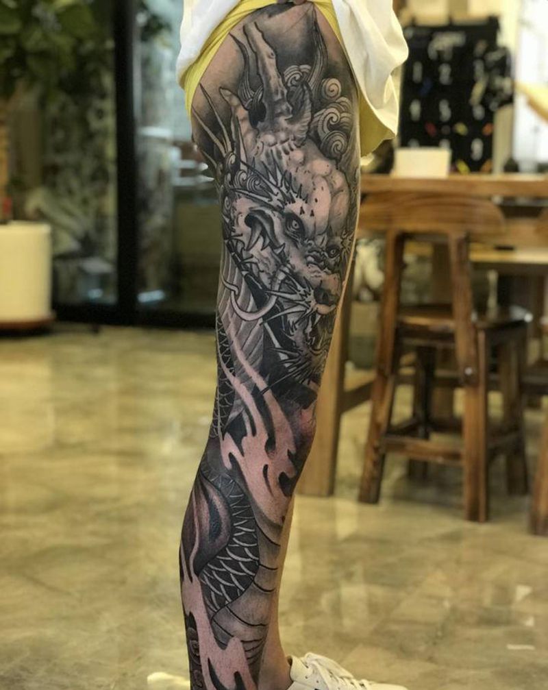 美不美看大腿纹身图片_腿部手臂老传统新传统纹身图案