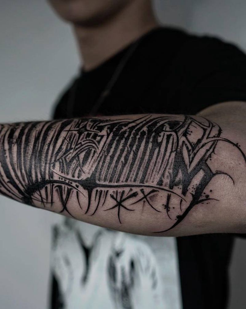 花体字纹身图片_手臂腿部花体字点刺纹身图案