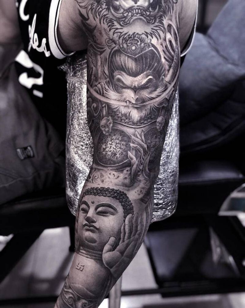 斗战胜佛纹身图片_手臂新传统斗战胜佛佛齐天大圣纹身图案