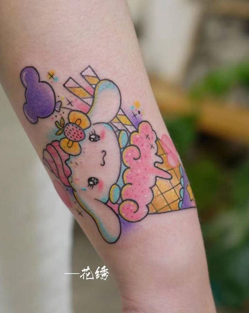 冰激凌兔纹身图片_手臂腿部New SchoolOld School纹身图案