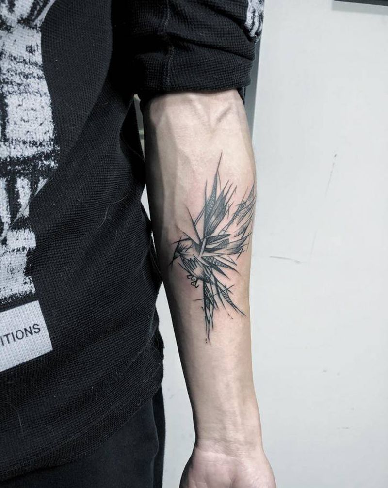 愤怒的小鸟纹身图片_手臂点刺几何纹身图案