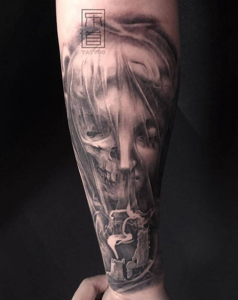 乐道雕塑纹身图片_手臂手部欧美写实圣母乐道刺青纹身图案