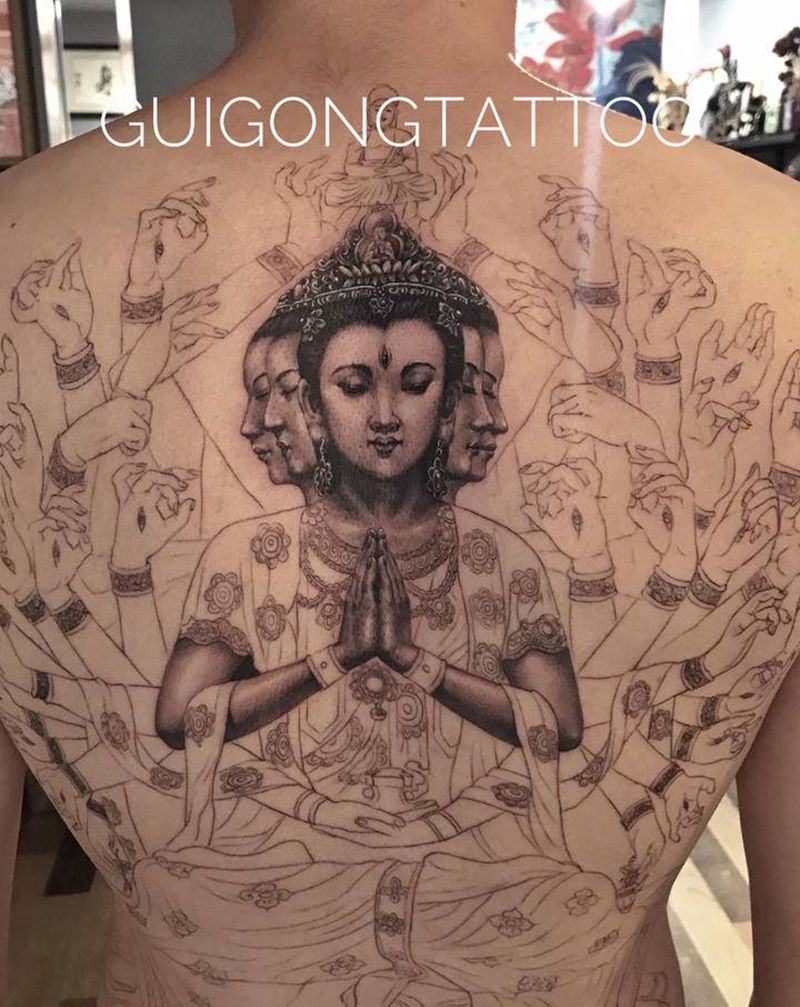 千手观音局部纹身图片_背部欧美写实纹身图案