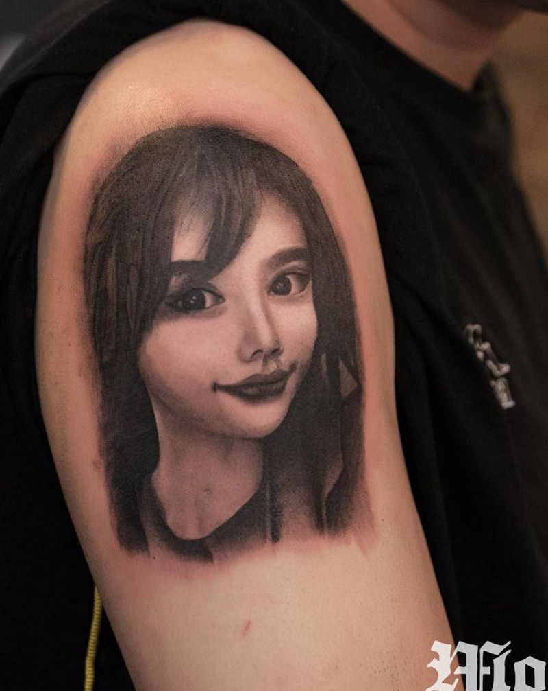 肖像纹身图片_手臂肩部欧美写实纹身图案