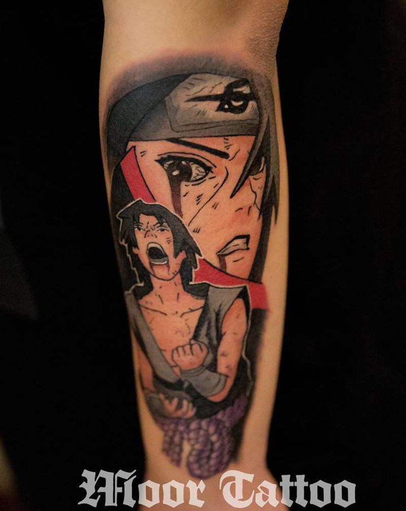 宇智波鼬纹身图片_手臂肩部New School欧美写实纹身图案