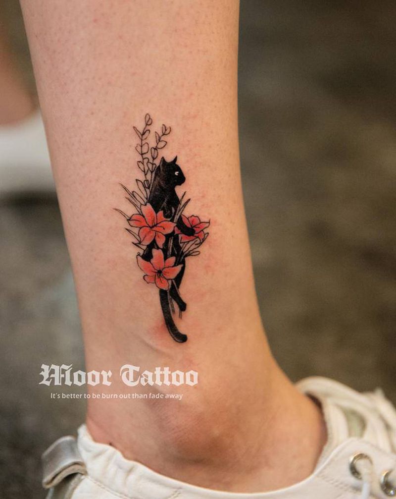 小清新纹身图片_腿部脚部水彩New School纹身图案