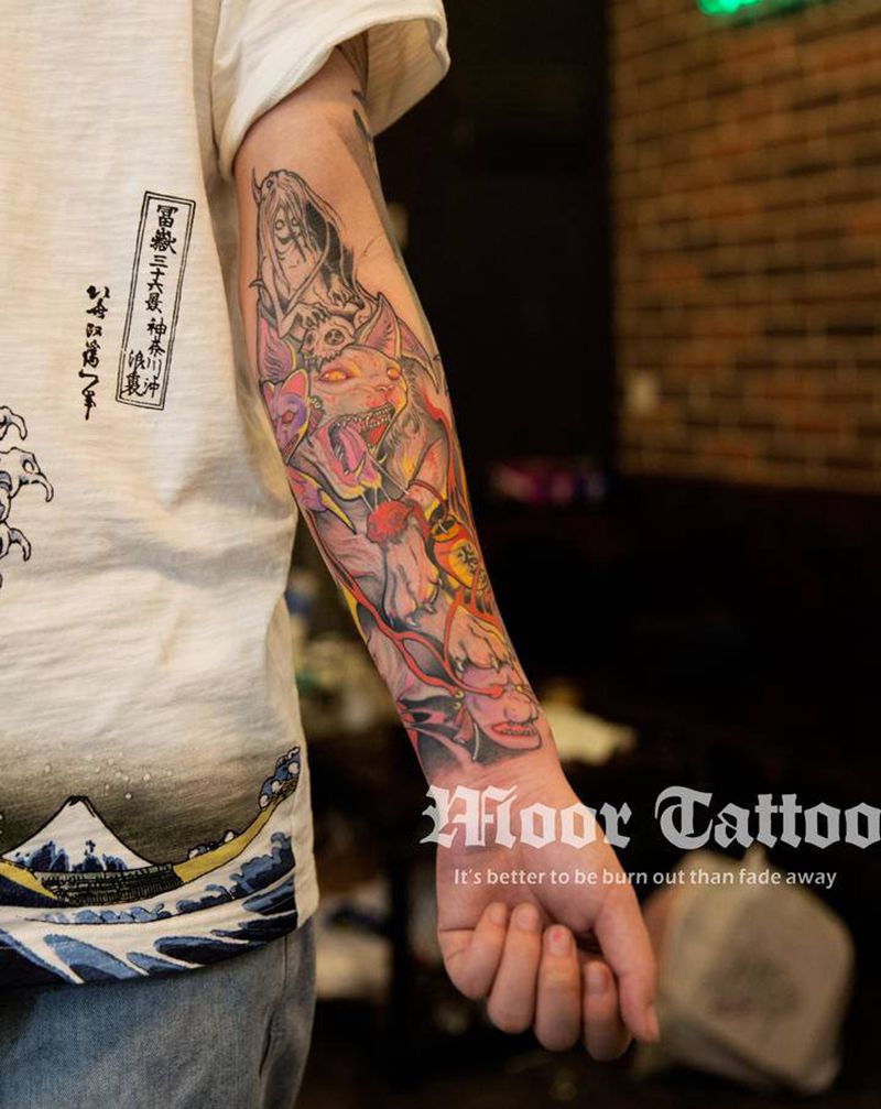 司芬克斯纹身图片_手臂New School欧美写实纹身图案