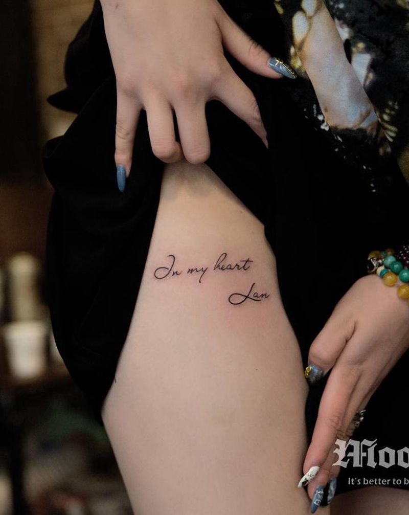 字母纹身图片_腿部花体字纹身图案