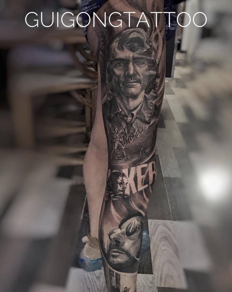 小丑纹身图片_腿部欧美写实纹身图案