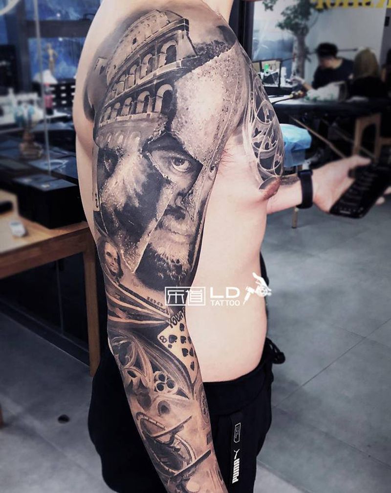 乐道出品 勇士之魂纹身图片_手部手臂欧美写实斯巴达花臂欧美写实纹身图案