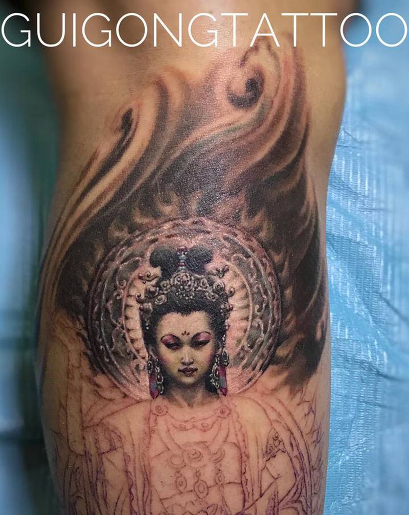 湿婆舞王纹身图片_腿部欧美写实纹身图案