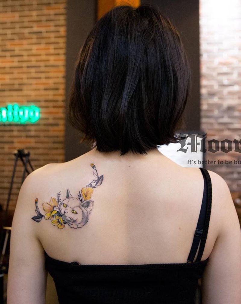 猫纹身图片_背部New SchoolOld School纹身图案