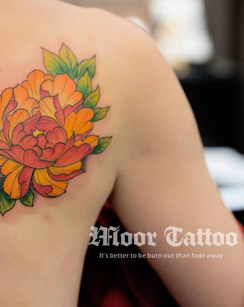 牡丹花纹身图片_背部Old SchoolNew School纹身图案