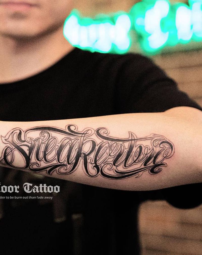 原创花体纹身图片_手臂花体字纹身图案