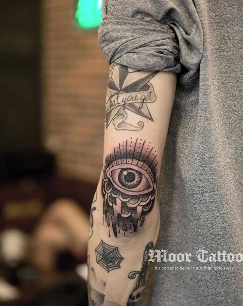 眼睛纹身图片_手臂Old School纹身图案
