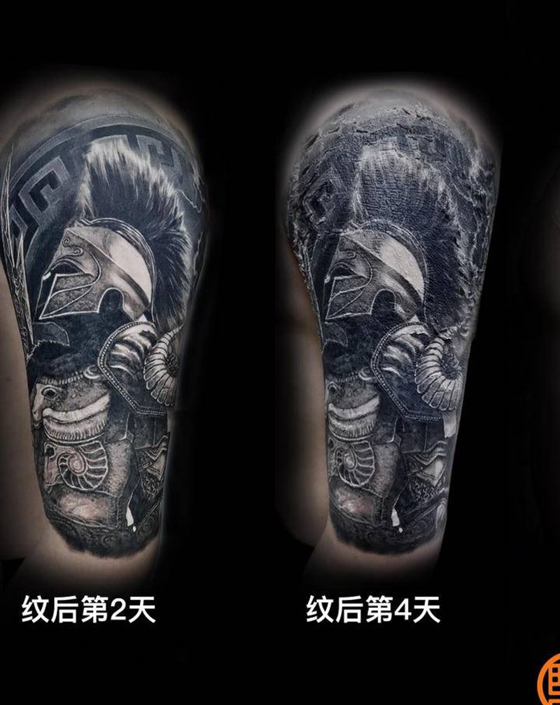 战神阿瑞斯纹身图片_手臂肩部欧美写实阿瑞斯乐道刺青花臂纹身图案