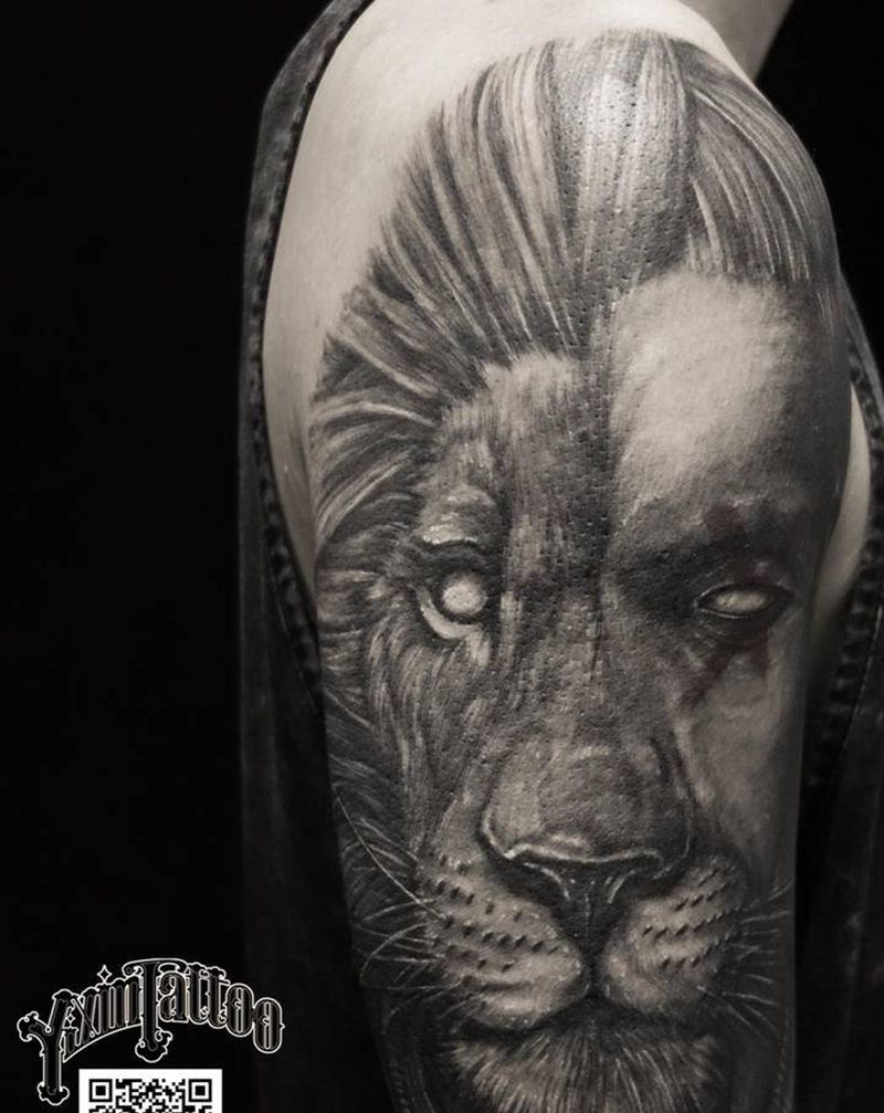狮子/面孔纹身图片_手臂欧美写实狮子纹身图案