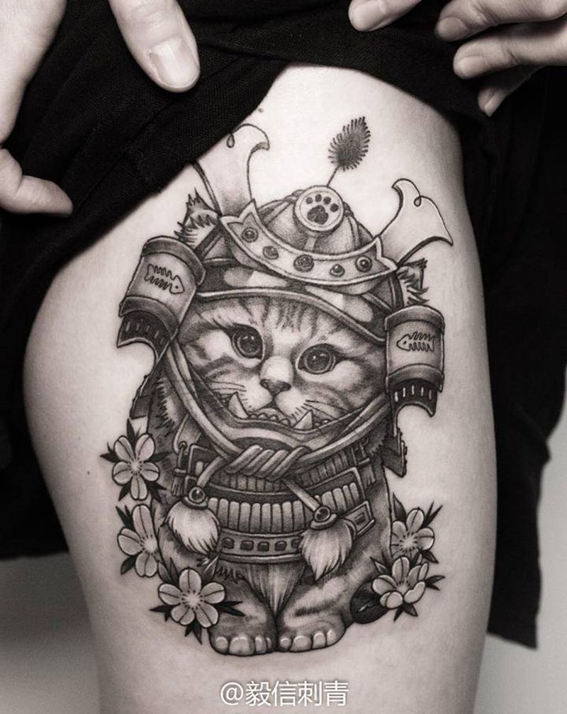武士猫纹身图片_猫纹身图案
