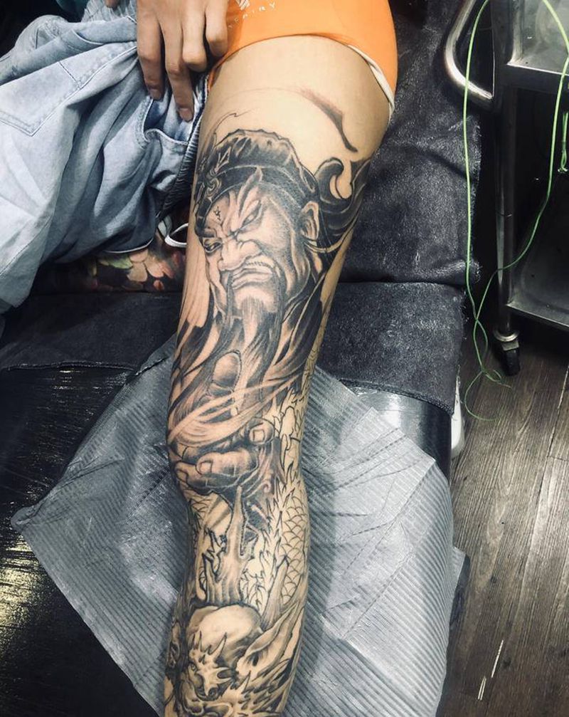 花腿纹身图片_腿部新传统纹身图案