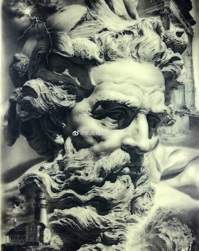 乐道学员作品纹身图片_腿部腰部欧美写实波赛冬纹身图案