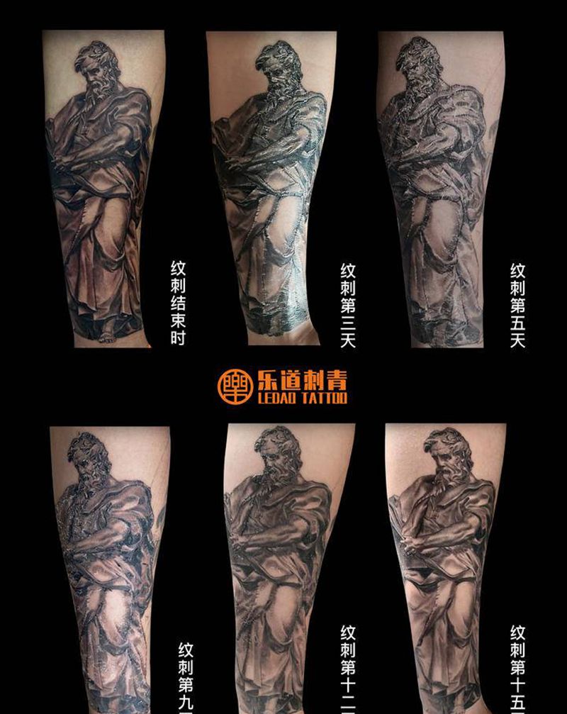 乐道雕塑作品恢复状态纹身图片_手臂手部欧美写实雕塑纹身图案