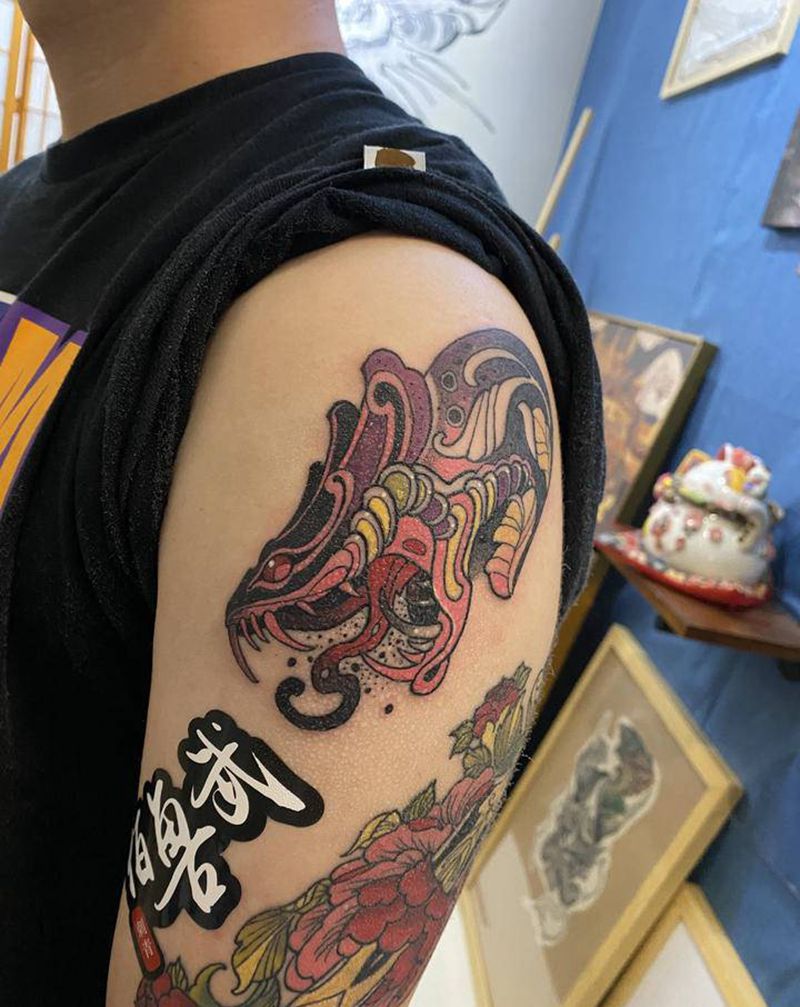 蛇school纹身图片_New School纹身图案