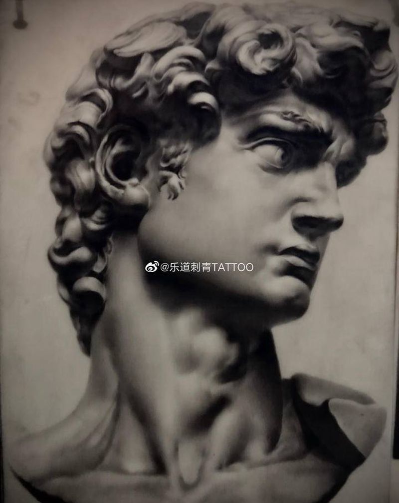 学员作品纹身图片_手臂手部欧美写实大卫波赛冬纹身图案