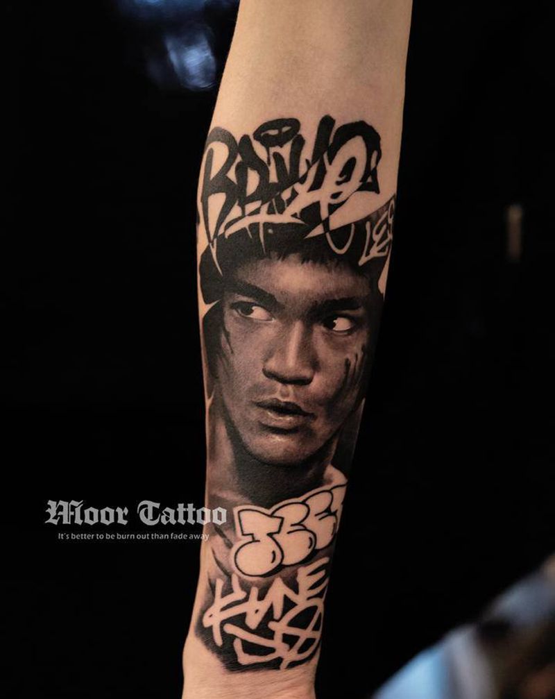 美国李先生纹身图片_手臂欧美写实纹身图案