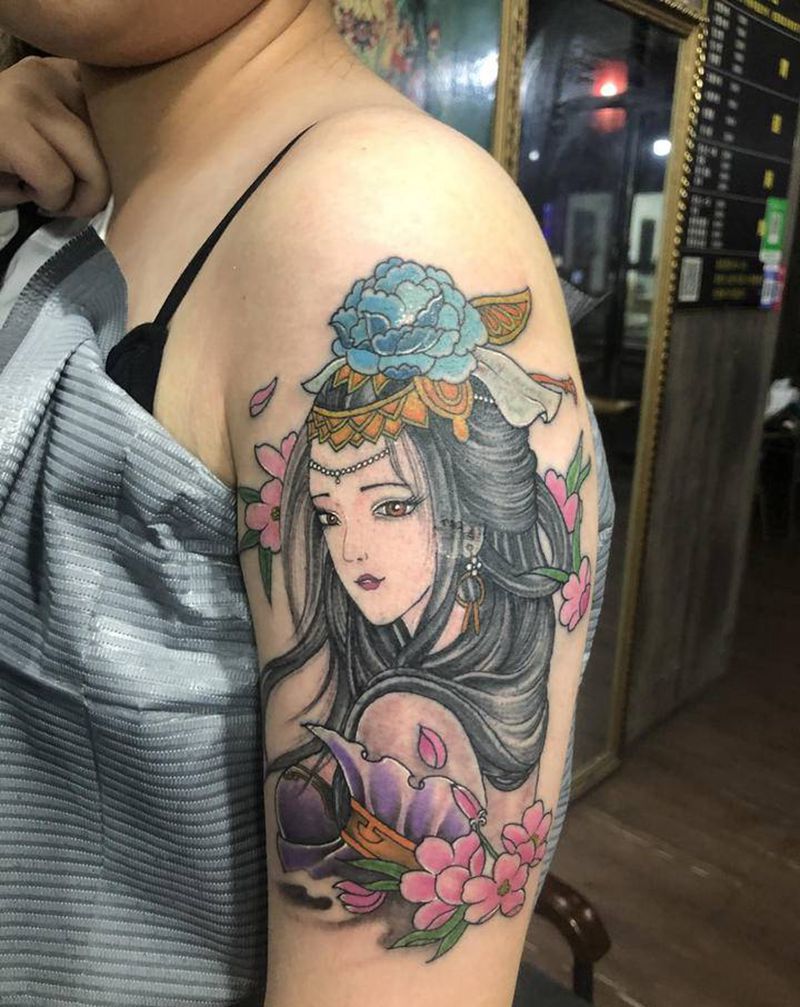 艺妓纹身图片_手臂新传统纹身图案