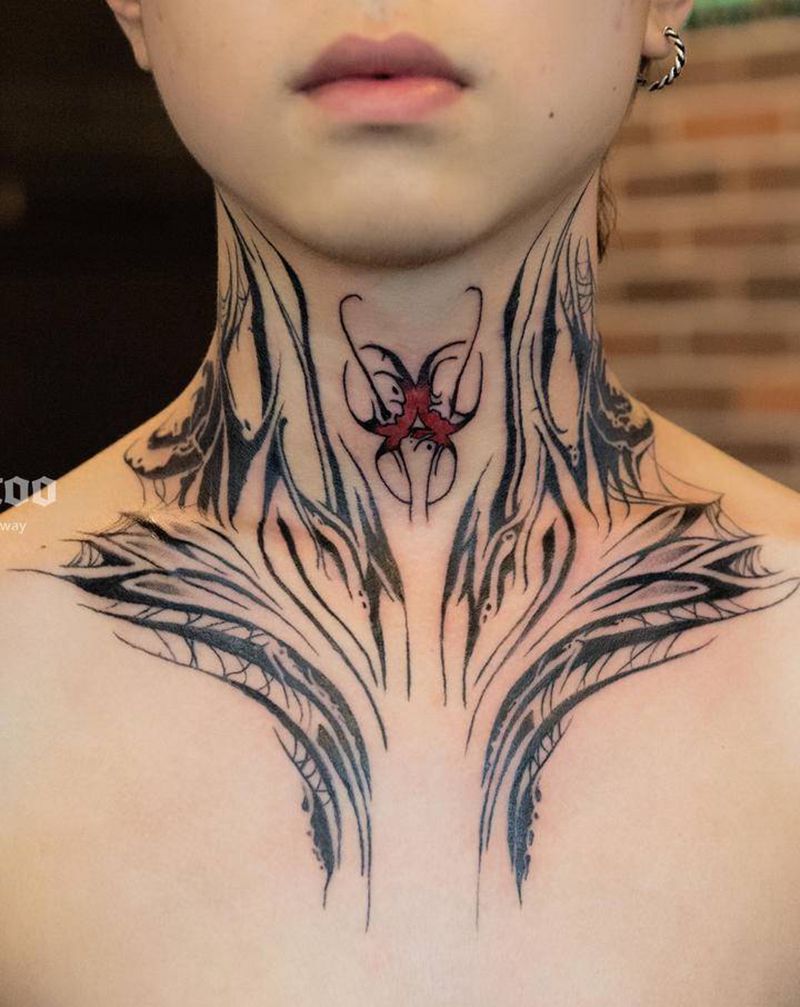 暗黑花体纹身图片_颈部花体字纹身图案