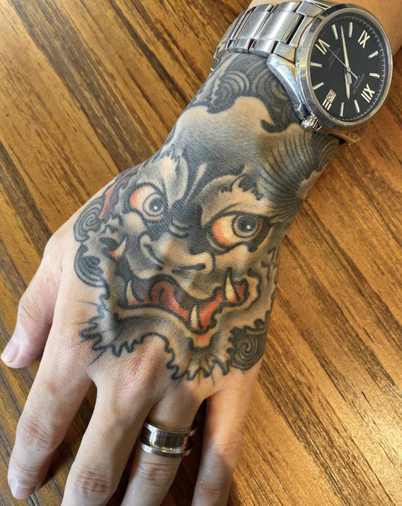 酒吞童子纹身图片_手部新传统酒吞童子竹山刺青纹身图案