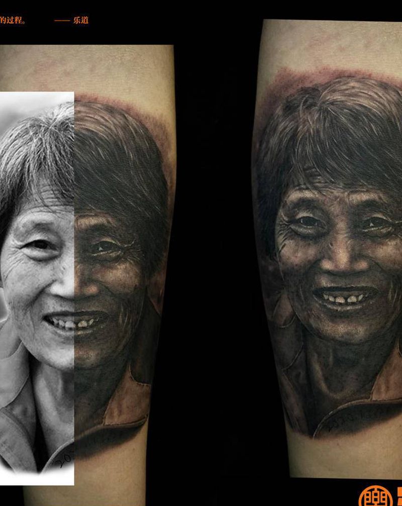 #乐道出品 黑灰写实肖像纹身图片_手臂手部欧美写实肖像黑灰肖像纹身图案