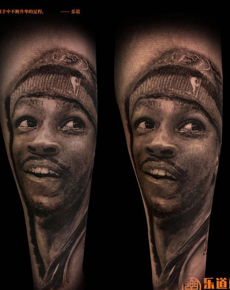 乐道写实肖像恢复两年后效果纹身图片_手臂手部欧美写实艾弗森纹身图案