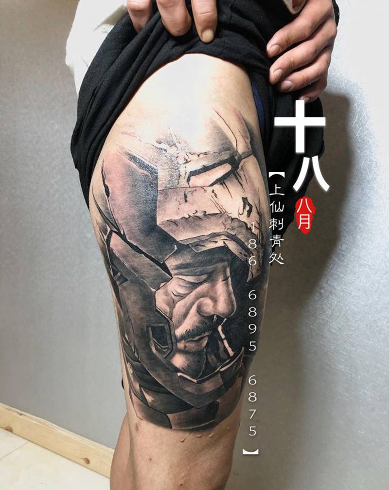 钢铁侠纹身图片_腿部手臂欧美写实钢铁侠复联复仇者联盟纹身图案