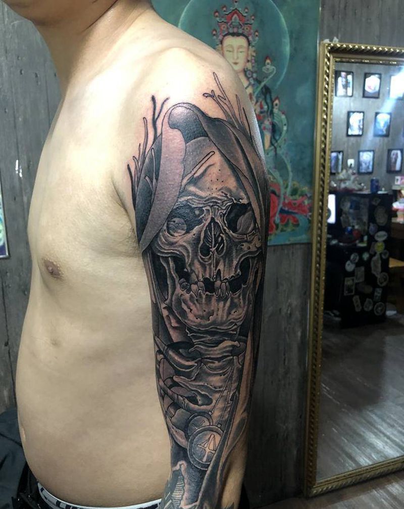 骷髅纹身图片_手臂欧美写实纹身图案