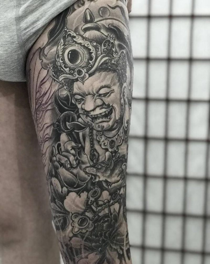 接花腿纹身图片_新传统纹身图案