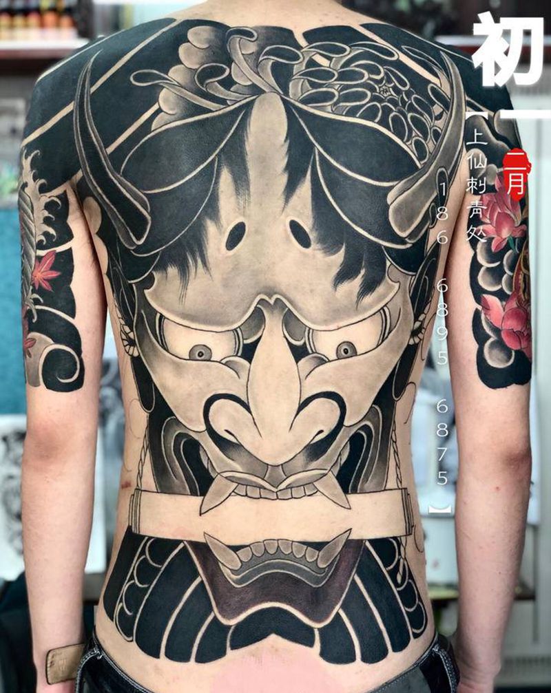 般若纹身图片_腹部背部新传统老传统老传统日式般若纹身图案