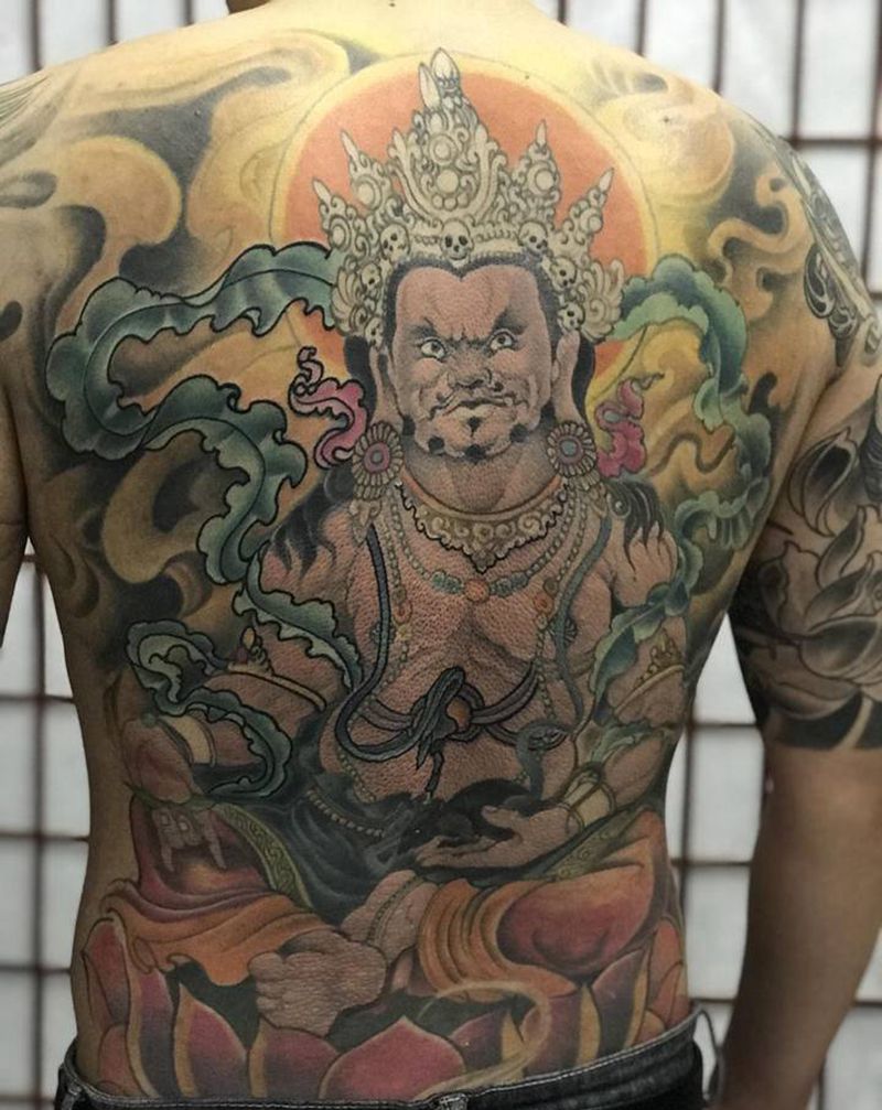 黄财神纹身图片_背部新传统老传统纹身图案