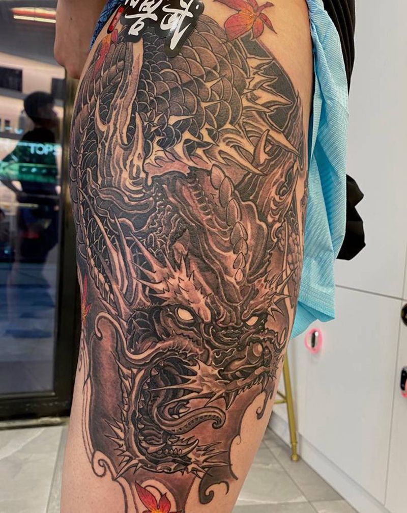 龙纹身图片_臀部新传统纹身图案