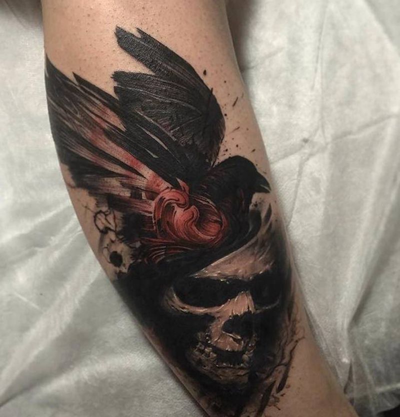 乌鸦纹身图片_欧美写实纹身图案