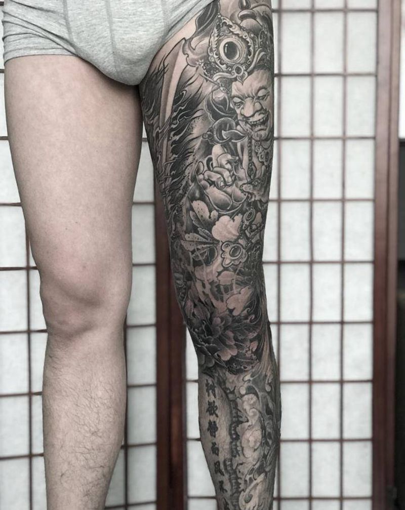 新传统花腿纹身图片_腿部新传统纹身图案