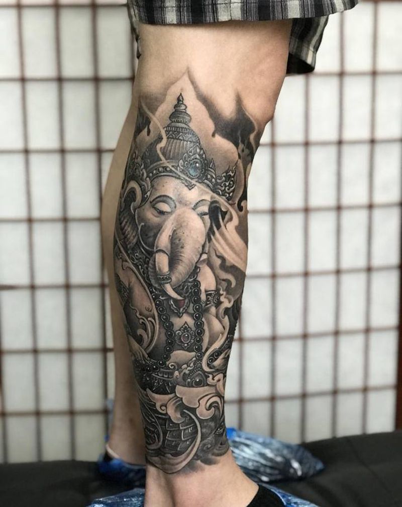 包小腿纹身图片_新传统纹身图案