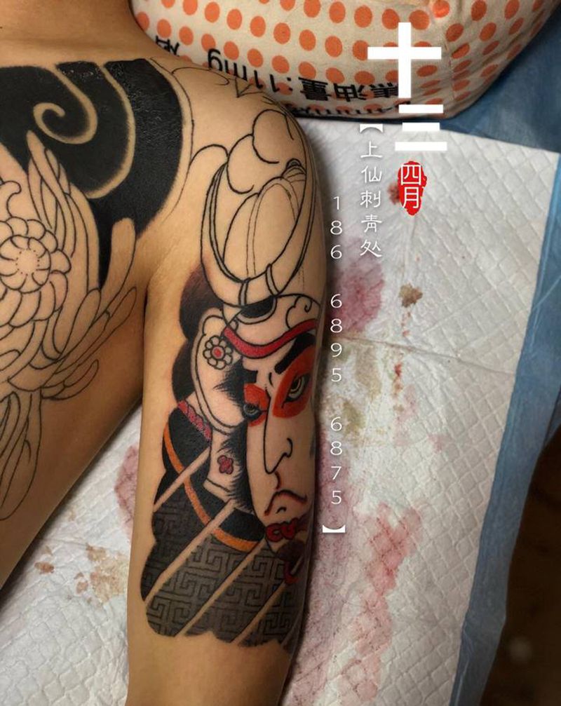 日式老传统纹身图片_手臂老传统日式老传统武士纹身图案