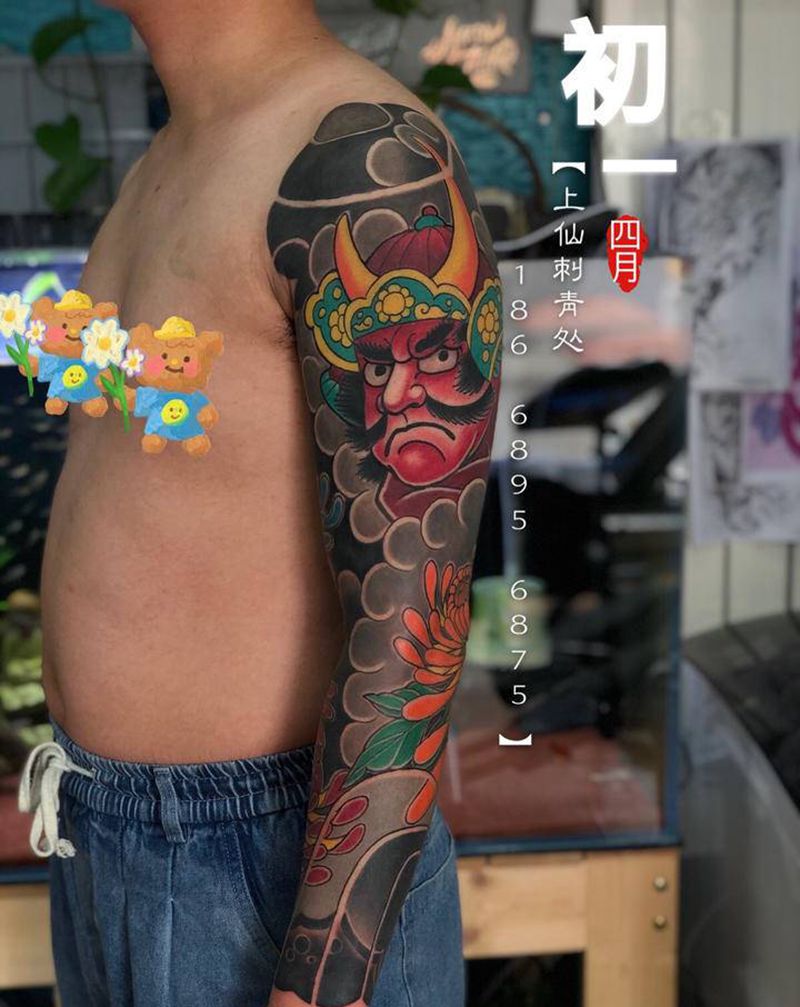 老传统武士花臂纹身图片_手部手臂新传统老传统武士老传统日式纹身图案