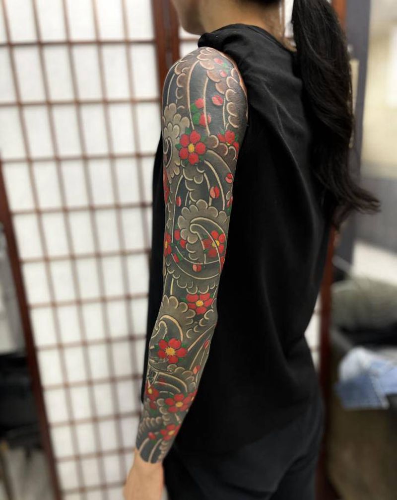 去年留下的未完成纹身图片_手臂老传统纹身图案