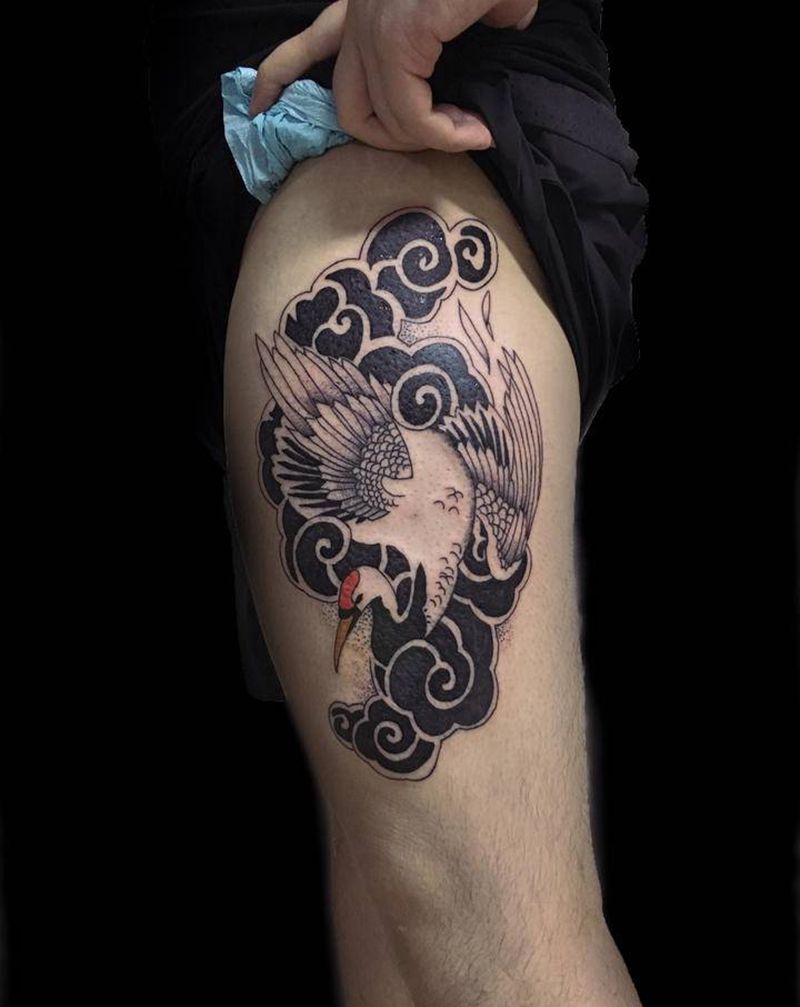 仙鹤纹身图片_新传统纹身图案