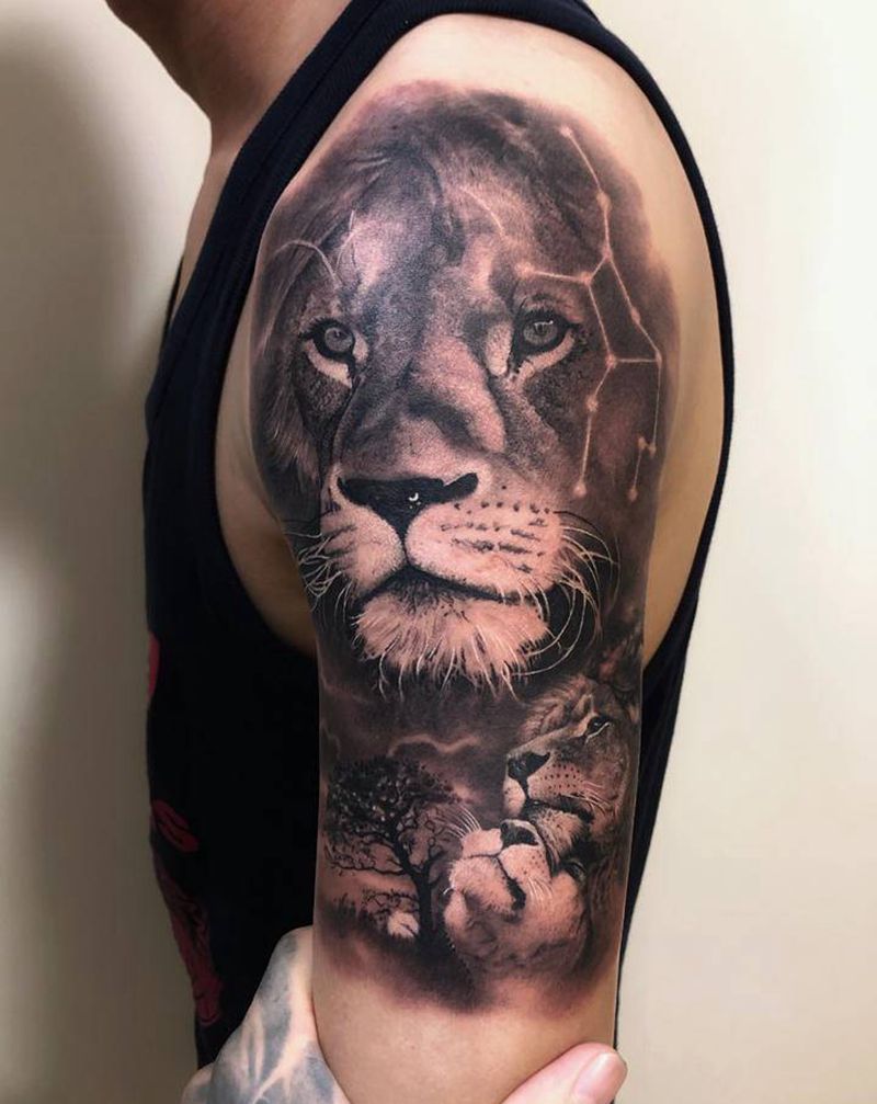 新作纹身图片_手臂狮子纹身图案