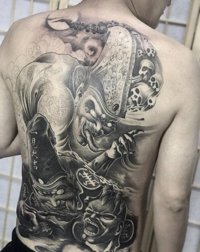 黑白无常未完成纹身图片_老传统新传统纹身图案