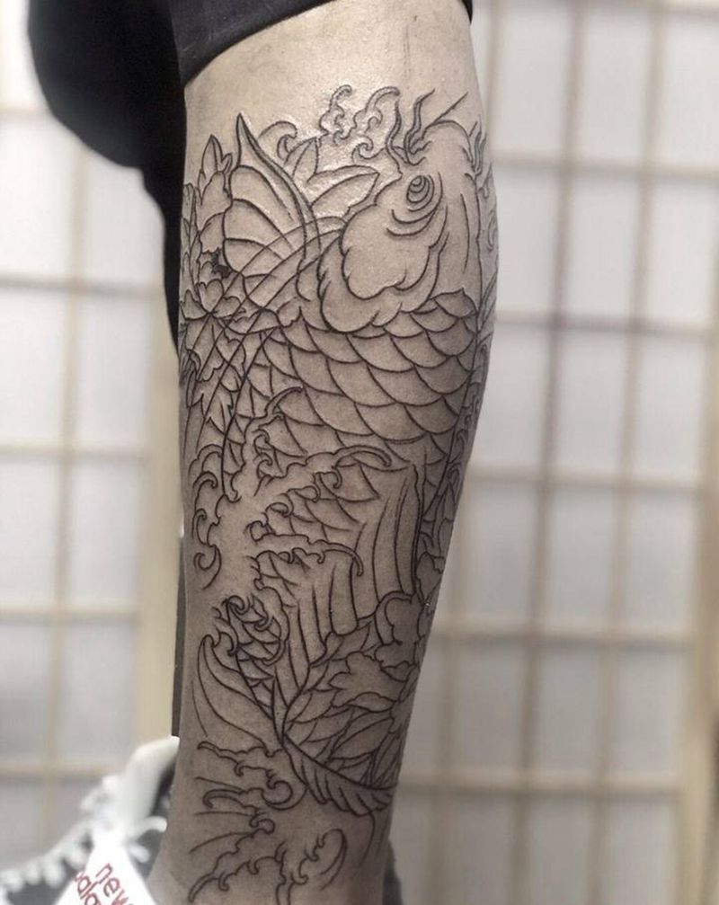 三德子师傅纹身图片_腿部纹身图案