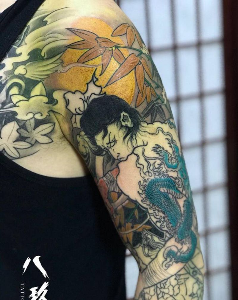 九纹龙纹身图片_手臂纹身图案